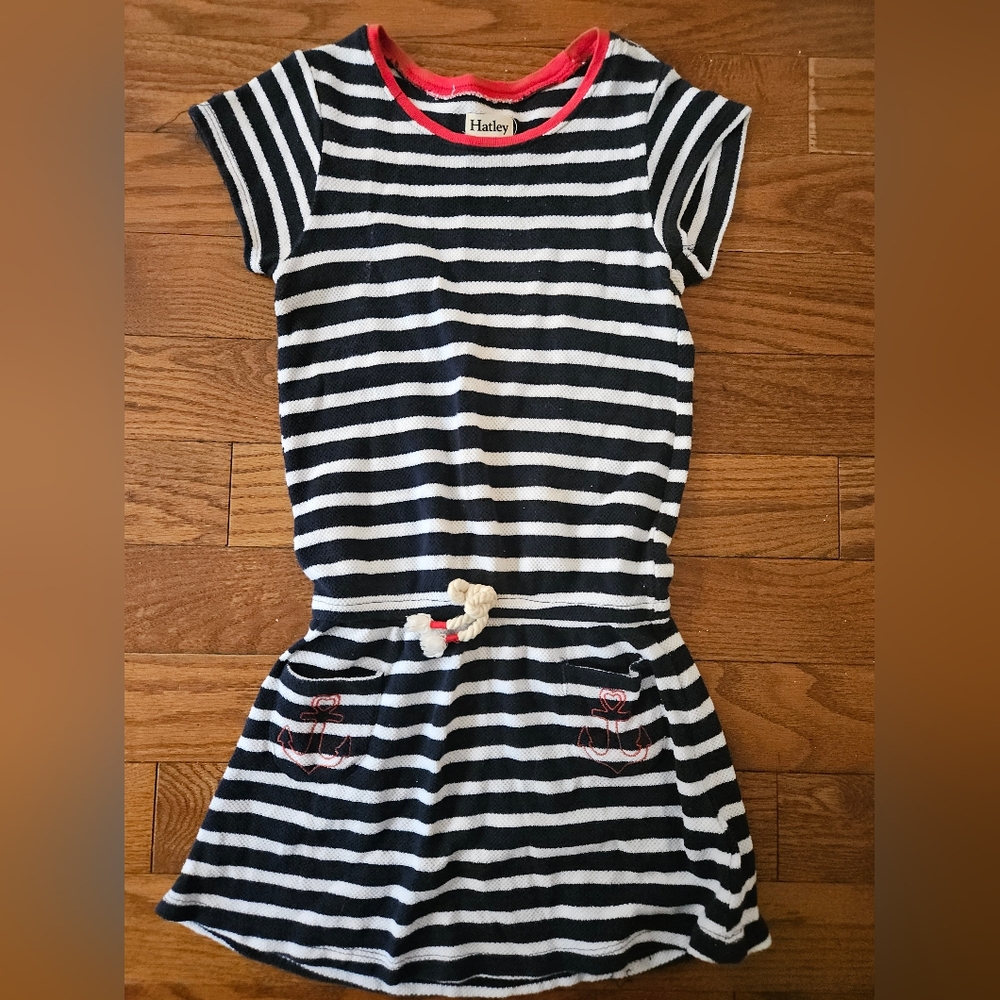 Girls Hatley dress sz 8 summer stripe navy